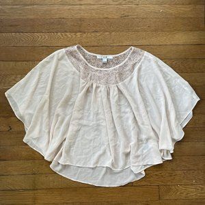 XXI Forever 21 blush sheer chiffon lace flowy poncho top sz small womens